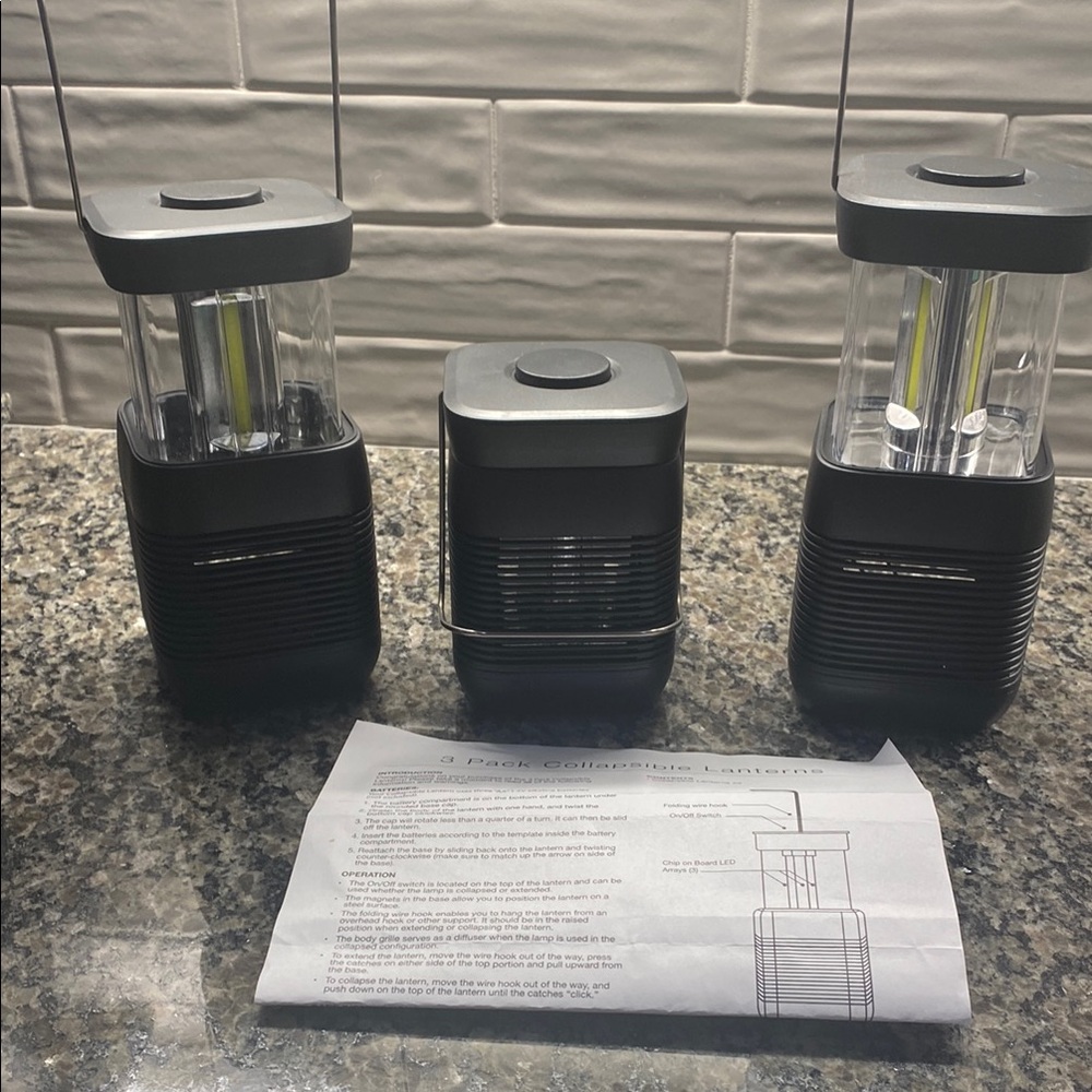 Set of Three Black LED Lanterns